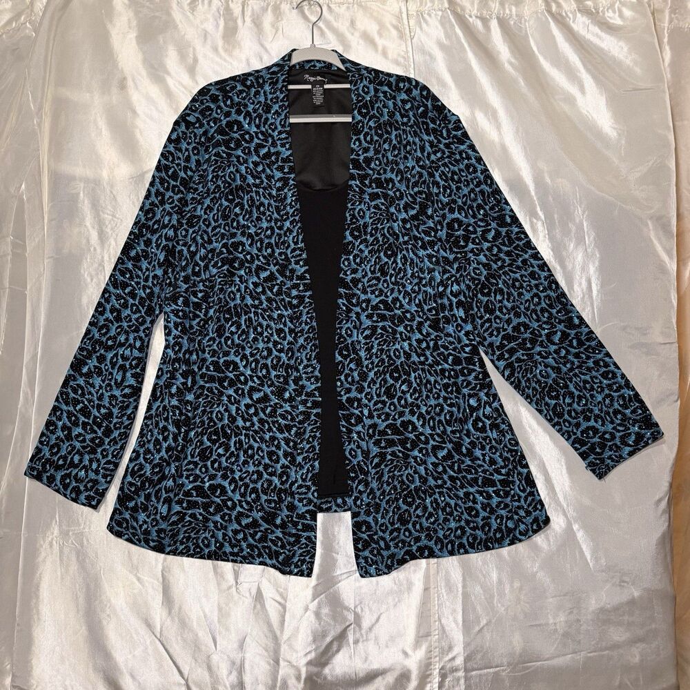 Maggie Barnes Layered Cardigan Tunic Top Knit Women Plus 2X (22/24W) Black Blue